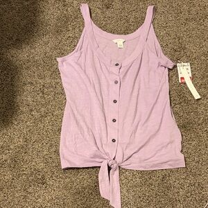 Caslon Lavender Button-Front Tie Tank Top